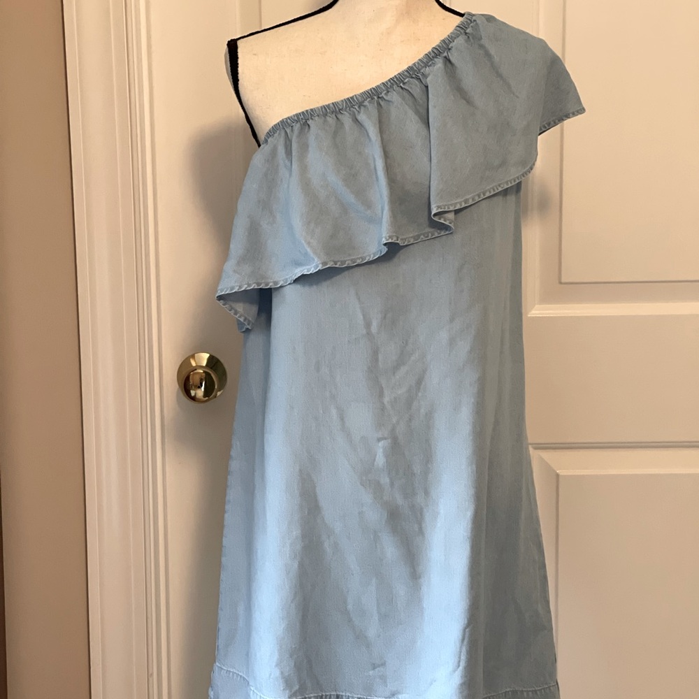Chambray one shoulder dress